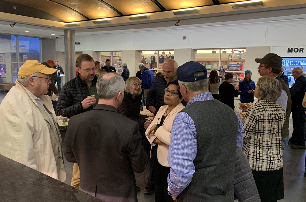 Dr. Sreekala Bajwa, Vice President, Dean & Director College of Agriculture & Montana Agricultural Experiment Station, talks with community members during the reception for the Bair Ranch Foundation Seminar Series